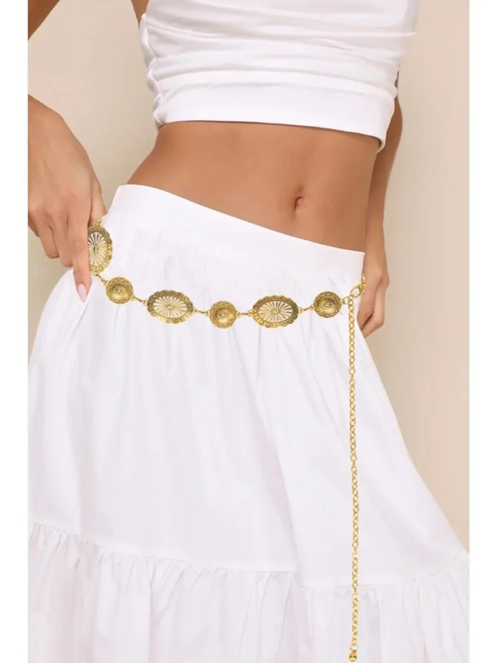 Women's Carved Gold Metal Belt Concho Belt Cowgirl Boho Vintage Chain Belt